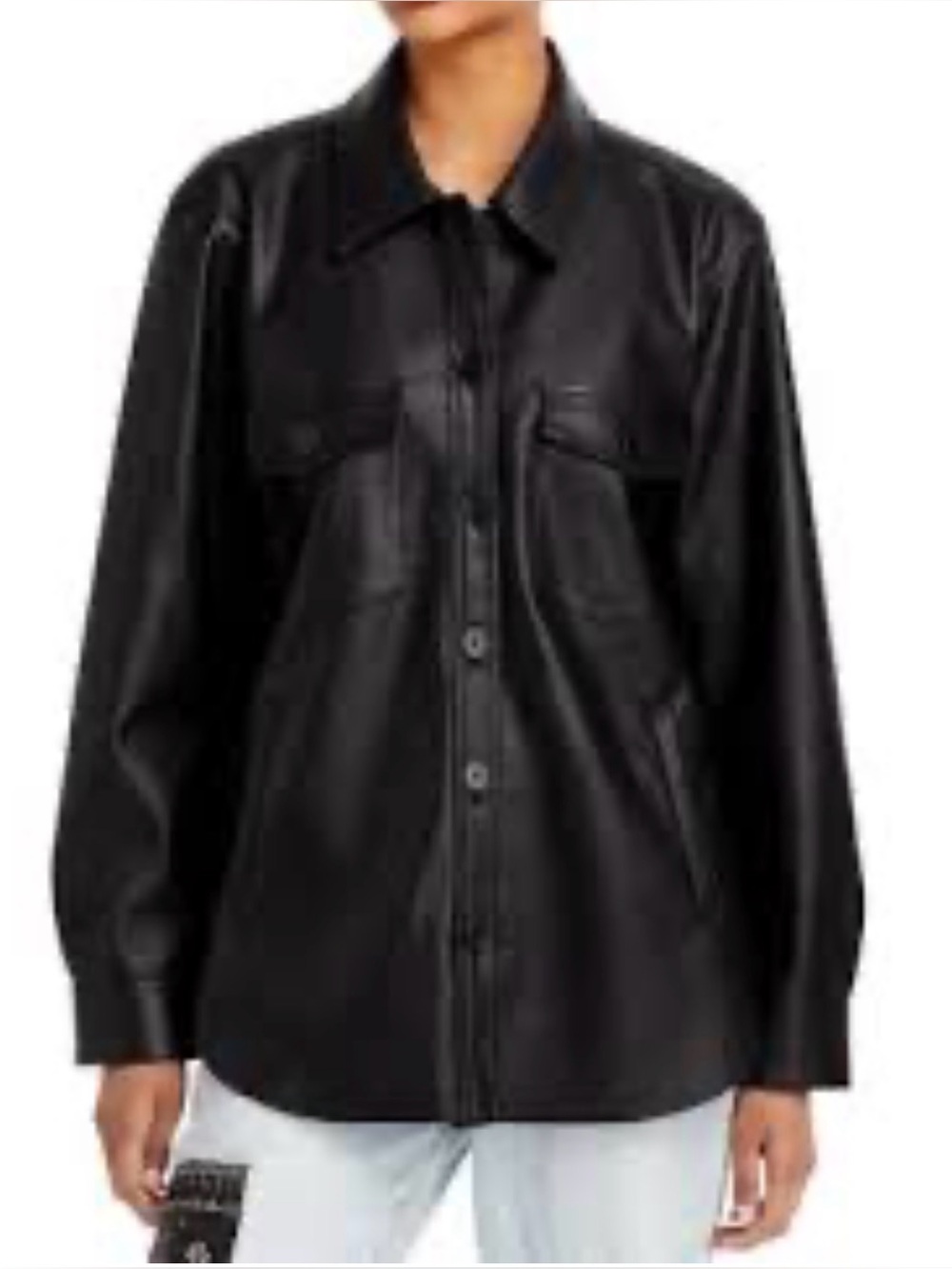 Blank NYC Black Faux Leather Button-Front Shacket size Medium
